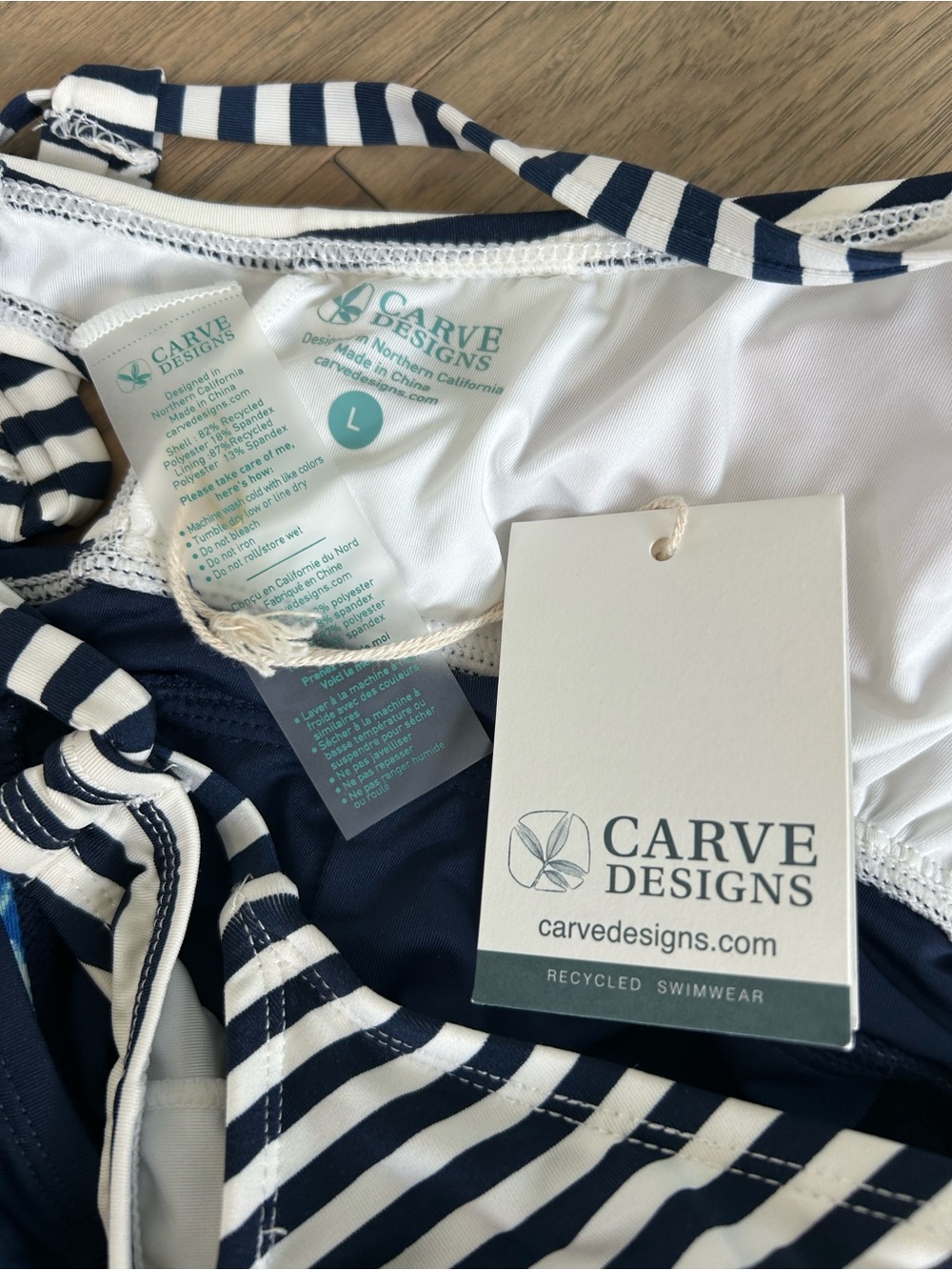 Carve Designs Dahlia One Piece Swimsuit  Navy Striped Top Floral Bottom Women L - Picture 7 of 10